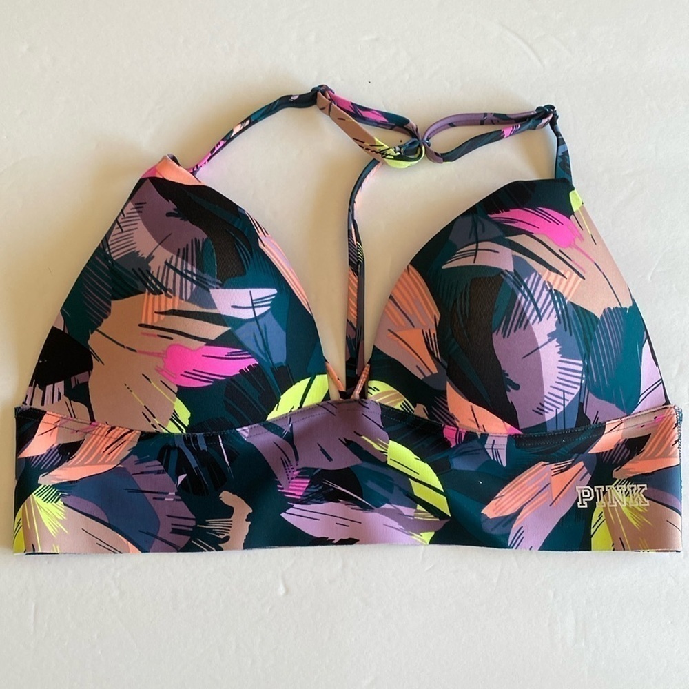 Pink Victoria’s Secret bra pullover womens large palm fronds pink purple